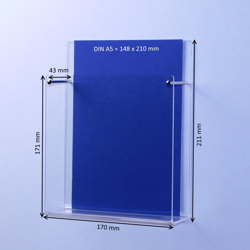 Wand-Prospekthalter DIN A5 Hochformat Fülltiefe 43mm